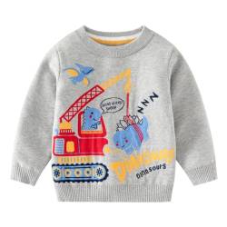 DAWILS Jungen Pullover Herbst Winter Baumwolle Langarm Grau Kran Stricken Sweater für Kinder Strickpullover 98 von DAWILS