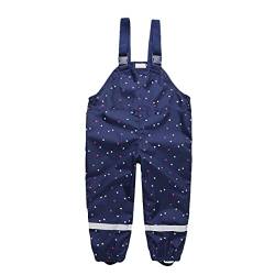 DAWILS Jungen Regenhose Mädchen Regenlatzhose Kinder Stern Wind- und wasserdichte Matschhose Hosenträgern Buddelhose Regenlatzhose 7 Jahre Navy Blau von DAWILS