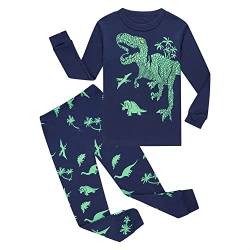 DAWILS Jungen Schlafanzug Dinosaurier Herbst Winter Pyjamas Set Kinder Dino Langarm Nachtwäsche 2 Stücke Bekleidung 116 von DAWILS