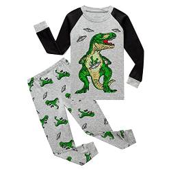 DAWILS Jungen Schlafanzug Kinder Dinosaurier Lang Zweiteiliger Schlafanzug Langarm Shirt und Pyjamahose 140 von DAWILS