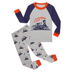 DAWILS Jungen Schlafanzug Langarm Zweiteiliger Schlafanzug Kinder Zug Herbst Winter Bekleidung Nachtwäsche Pyjama Set 116 von DAWILS