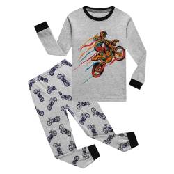 DAWILS Jungen Schlafanzug Motorrad Zweiteiliger Schlafanzug Feuerwehrauto Kinder Motorcycle Herbst Winter Bekleidung Nachtwäsche Pyjama Set 110 von DAWILS