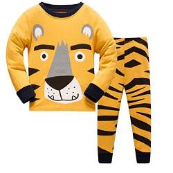 DAWILS Jungen Schlafanzug Tiger Langarm Zweiteilig Pyjama Kinder Baumwolle Schlafanzüge Set Winter Weihnachten Nachtwäsche Größe 2-3 Jahre von DAWILS