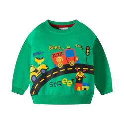 DAWILS Jungen Sweatshirt Straße Truck Bagger Grün Baumwolle-Fleece Pullover Für Kinder Warme Dünne Sportwear Weihnachts Pullis Shirt Baby Jacke Oberteil 3 Jahre Gr.98 von DAWILS