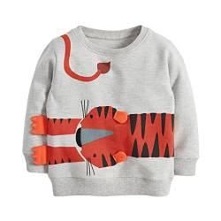 DAWILS Jungen Sweatshirt Tiger Grau Baumwolle-Fleece Pullover Für Kinder Warme Dünne Sportwear Weihnachts Pullis Shirt Baby Jacke Oberteil 7 Jahre Gr.122 von DAWILS