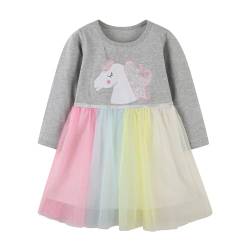 DAWILS Mädchen Kleid Tüll Festlich Hochzeit Elegant Prinzessin Kleidung Herbst Langarm Einhorn Grau Rosa Tütü Baby Partykleid Ballettkleid Geburtstag Tutu Kleider 3 Jahre von DAWILS