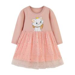 DAWILS Mädchen Kleid Tüll Festlich Hochzeit Elegant Prinzessin Kleidung Herbst Langarm Katzen Pailletten Rosa Tütü Baby Partykleid Ballettkleid Geburtstag Tutu Kleider 2 Jahre von DAWILS