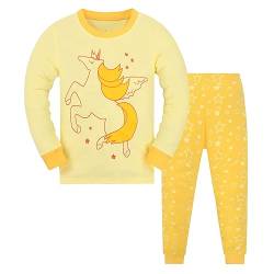 DAWILS Mädchen Schlafanzug Lang Kinder Einhorn Baumwolle Langarm Pyjama 104 von DAWILS