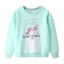 DAWILS Mädchen Sweatshirt Katzen Hellblau Baumwolle-Fleece Pullover Für Kinder Warme Dünne Sportwear Weihnachts Pullis Shirt Baby Jacke Oberteil 5 Jahre Gr.110 von DAWILS