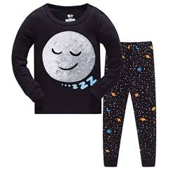 DAWILS Schlafanzug Jungen Kinder Langarm Zweiteiliger Baumwolle Mond Pyjama Nachtwäsche 104 von DAWILS