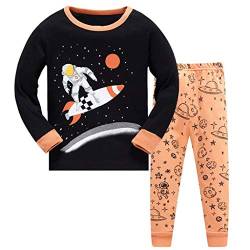 DAWILS Schlafanzug Jungen Kinder Langarm Zweiteiliger Baumwolle Weltraumrakete Astronaut Pyjama Nachtwäsche 122 von DAWILS