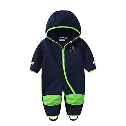 DAWILS Unisex Jungen Schneeanzug Einteilig mit Kapuze Kleinkinder Warmer Skianzüge Baby Fleece Schneeoverall Trekking Wander Wasserdicht Windjacke Strampler Winter Thermo Ski Einteiler Blau Größe 92 von DAWILS