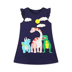 Mädchen Kleider Festlich Dinosaurier Elefant Navy Sommer Ärmellos Weste T-Shirt Kleid Schule Blusenkleid Partykleid Baumwolle Geburtstag Kleider 116 von DAWILS