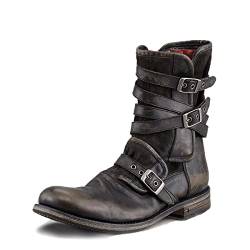 DAWUDE Herren Steampunk Stiefel Mittelalterliche Retro PU Leder Kurze Welle Ritter Schuhe Outdoor Halb High Heel Boot Schuhe mit seitlichem Reißverschluss,Kaffee,45 von DAWUDE