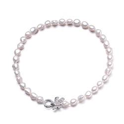 DAYKET Echte Süßwasserperlenkette for Frauen, 9–10 mm, barocker Hochzeitsschmuck, Mädchengeburtstag, bestes Geschenk, weiße natürliche Perlenketten erfüllen (Color : 6 1/8, Size : Black pearl) von DAYKET