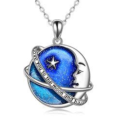 Erde Planet Kette 925 Sterling Silber Stern Mond Galaxie Anhänger Halskette Universum Planet Schmuck Geschenke für Damen Mädchen von DAYLINLOVE