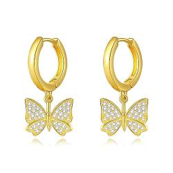 Schmetterling Ohrringe Silber 925 Gold Schmetterling Creolen Ohrringe Hängend Schmetterling Ohrhänger Schmetterling Schmuck Geschenke für Damen Frauen Mädchen von DAYLINLOVE