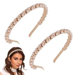 2 Stück weißes Perlen-Stirnband für Damen, modischer Perlenschmuck, Mädchen-Perlen-Stirnband, neues Kunstperlen-Stirnband, Perlen-Stirnband für Hochzeit, Braut, Abschlussball, Party und von DAYUANDIAN