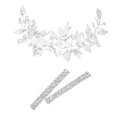 Blatt-Braut-Hochzeits-Haarschmuck, Haarranken-Perlen-Braut-Haarspangen, Strass-Entenschnabel-Clips, Braut-Haarschmuck und funkelnde Haarspangen für Frauen und Mädchen #Silber von DAYUANDIAN