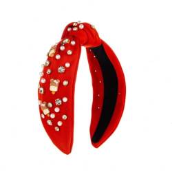 Damen-Stirnbänder, Haarbänder, Strass-Perlen-Stirnband mit breitem oben geknotetem Turban, rutschfester Vintage-Mode-Haarschmuck für Mädchen #rot von DAYUANDIAN
