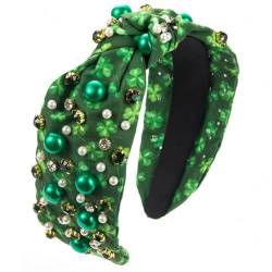 St. Patrick's Day-Stirnband für Frauen, geknotetes Stirnband mit Strass-Kristallperlen, grünes Glückskleeblatt-Haarband mit Knoten, St. Patrick's Day-Accessoires, irische von DAYUANDIAN