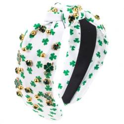 St. Patrick's Day-Stirnband für Frauen, geknotetes Stirnband mit Strass-Kristallperlen, grünes Glückskleeblatt-Haarband mit Knoten, St. Patrick's Day-Accessoires, irische von DAYUANDIAN