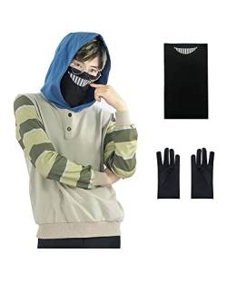 DAZCOS US-Größe Anime Cosplay Kostüm Hoodie Pullover Sweatshirt Jacke mit Maske und Handschuhen, Schwarz, Medium von DAZCOS