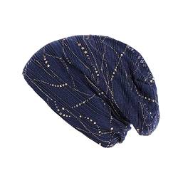 DAZISEN Frauen Baumwoll Turban Chemo Mütze – Weicher Bedruckter Kopfbedeckung Schlafmütze für Mädchen und Damen Krebs Alopezie Haarausfall Hut, Dunkelblau von DAZISEN