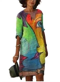 Plus Size Kleid Für Damen Abstraktes Smiley 3D Druck Kurzärmeliges Kleid Sommermode Lockeres Fließendes Kleid (Color : A, Size : L) von DAZULI