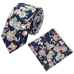 Set aus Krawatte und Einstecktuch aus Baumwolle, Blumenmuster, Blau / Pink von DB Dickie Bow