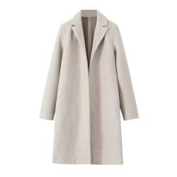 DBFBDTU Damen Casual Loose Langarm Open Front Mid Length Coat, beige, 36 von DBFBDTU