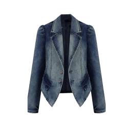 DBFBDTU Damen-Jeansjacke mit Umlegekragen, Vintage, locker, kurz, lässig, Denim-Oberbekleidung, blau, XXXXXL von DBFBDTU