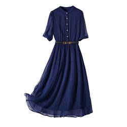Maxikleider für Frauen Seidenkleid Gürtelkleid Sommerkleid Frauen Abendkleider, dunkelblau, Medium von DBFBDTU