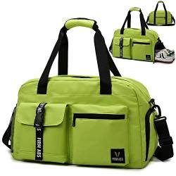 DBPBToU Sporttasche Damen Herren, Reisetasche mit Schuhfach, Trainingstasche mit Nassfach, wasserdichte Weekender Bag, Gym Bag/Schwimmtasche/Saunatasche Verwendet Werden kann (grün) von DBPBToU