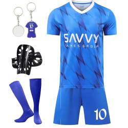 Fußballtrikot für Kinder,Fussball Trikot Kinder Set mit Schlüsselanhänger,Fußball T-Shirt,Fußball Shorts und Fußball Socken,Nr.7 Kinder Trikot Geeignet für Kinder (130-140cm, Blau A) von DBZMODISCH