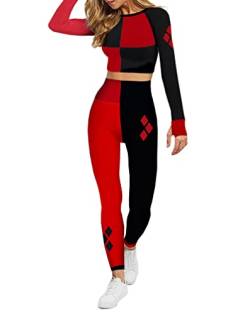 DC Comics Damen Cosplay Active Workout Outfits Wonder Woman Batgirl Harley Quinn Supergirl 2 Stück Legging Sets, Harley Quinn, L von DC Comics