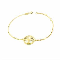 Damen & Kinder Lebensbaum mit Perlmutt Armband - Gelbgold 9 Karat (375) - Geschenkbox - Garantiezertifikat von DCB