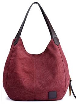 Canvas Tasche Damen Shopper Bag Handtasche Hobo Bag Weinrot von DCCN