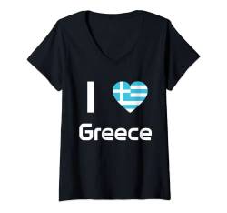 Damen T-Shirt mit Aufschrift "I love Greece" T-Shirt mit V-Ausschnitt von DDD Flag