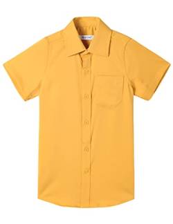 Jungen Hemd Kurzarm Einfarbig Shirt Hemden für Kinder Gelb 9-10 Jahre von DDILKE