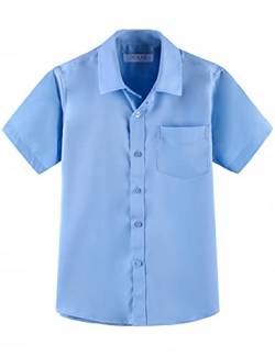 Jungen Schulhemd Kurzarm Uniform Hemden Solid Regular Fit, blau, 13-14 Jahre von DDILKE