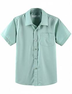 Jungen Schulhemd Kurzarm Uniform Hemden Solid Regular Fit, lichtgrün, 5-6 Jahre von DDILKE