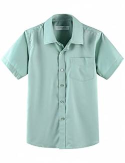 Jungen Schulhemd Kurzarm Uniform Hemden Solid Regular Fit, lichtgrün, 7-8 Jahre von DDILKE