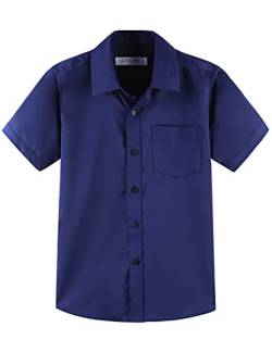 Jungen Schulhemd Kurzarm Uniform Hemden Solid Regular Fit, marineblau, 7-8 Jahre von DDILKE