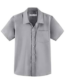 Jungen Schulhemd Kurzarm Uniform Hemden Solid Regular Fit, silber, 11-12 Jahre von DDILKE