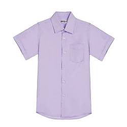 Jungen Schulhemd Kurzarm Uniform Hemden Solide, Regular Fit, Hellviolett, 13-14 Jahre von DDILKE