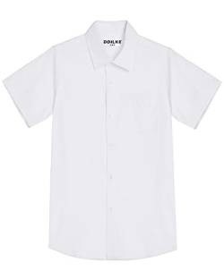 Jungen Schulhemd Kurzarm Uniform Shirts Solid Regular Fit, weiß, 7-8 Jahre von DDILKE