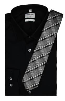 Olymp Herren Oberhemd Langarm Level Five Body Fit | Uni schwarz | mit passender Krawatte | New York Kent Kragen Gr. 37 von DDM MODEWELT
