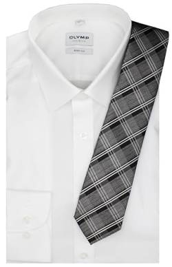 Olymp Herren Oberhemd Langarm Level Five Body Fit | Uni weiß | mit passender Krawatte | New York Kent Kragen Gr. 38 von DDM MODEWELT