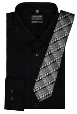 Olymp Herren Oberhemd Langarm Luxor Comfort Fit | Uni Schwarz | Mit passender Krawatte | New Kent Gr 42 von DDM MODEWELT